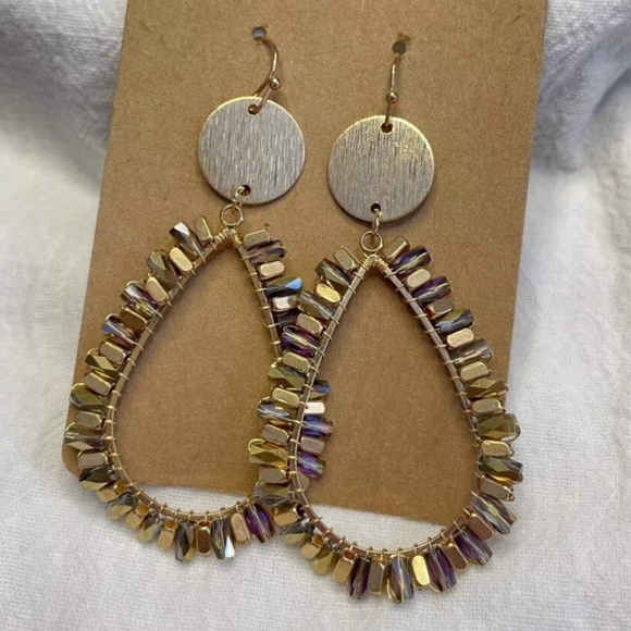 BellanBlue Jewelry - Gold Tone iridescent Teardrop Earrings